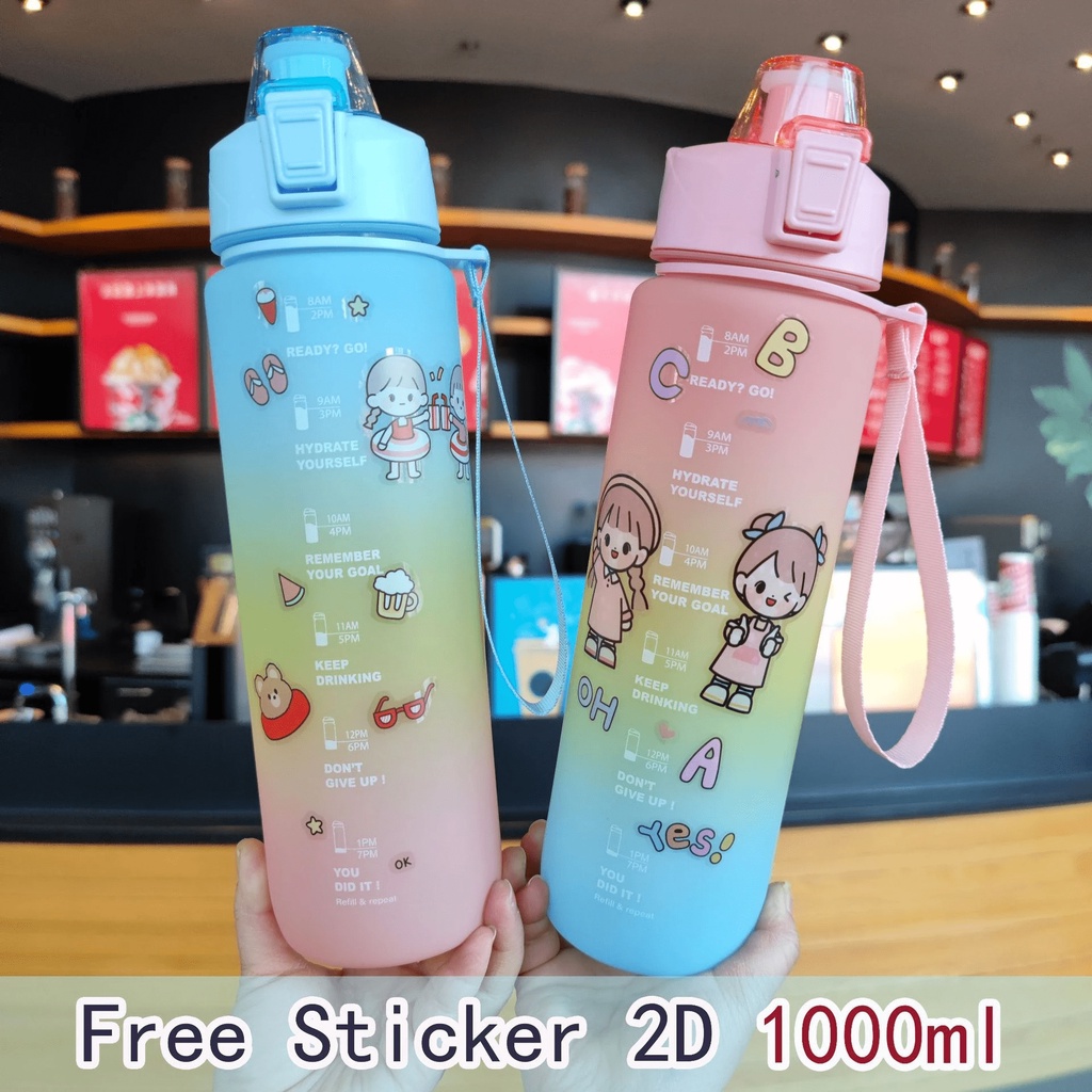 New Bottle / Botol Minum Viral Gradasi 1000mL free stiker