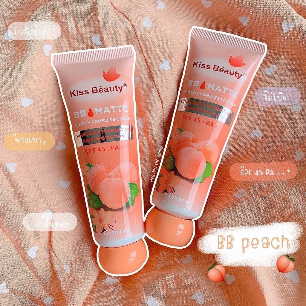 KISS BEAUTY PEACHY PORELESS CREAM SPF45 50ML (FOUNDATION MUKA)