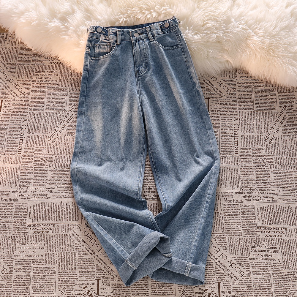 New high waist murah  kekinian biru muda/biru celana jeans panjang wanita
