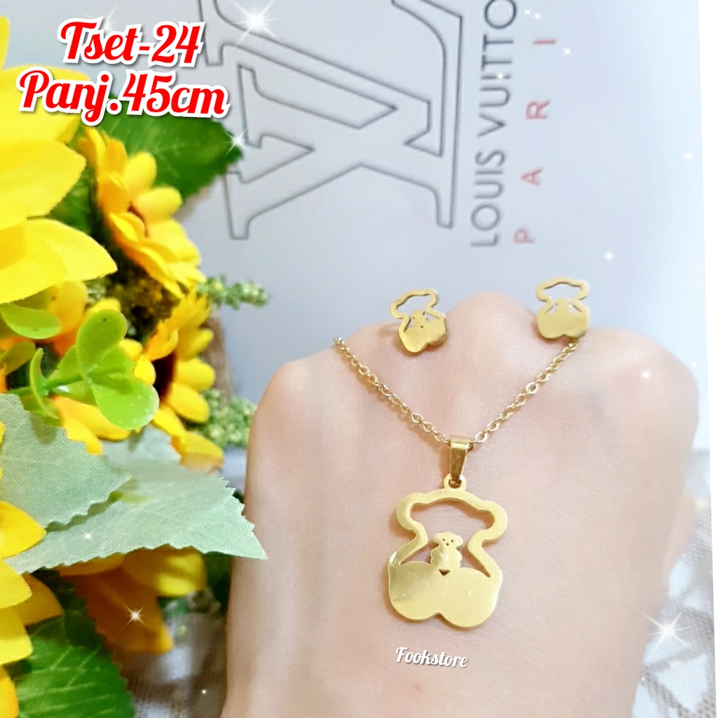 SET KALUNG TITANIUM WANITA 2 IN 1 ANTI KARAT | ANTI ALERGI