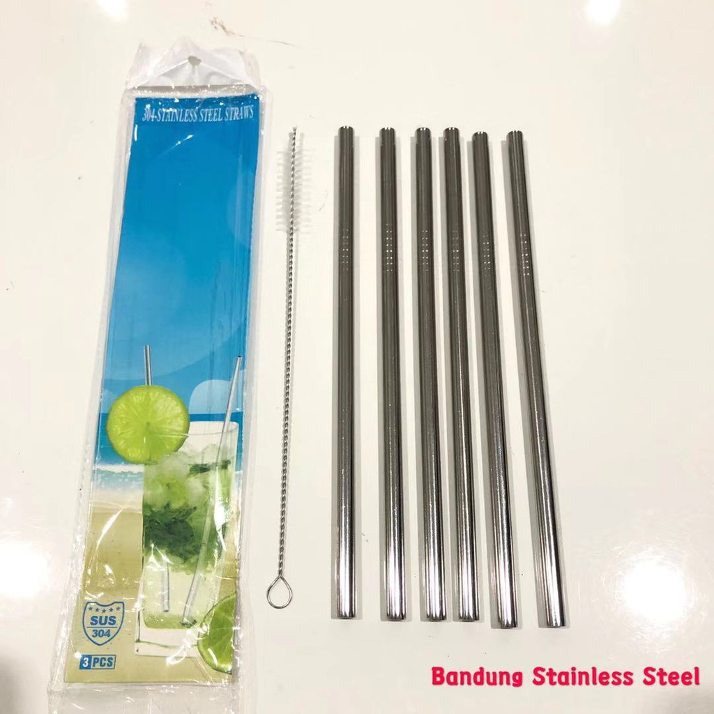 Sedotan set 7 in1 22cm Lurus Besar stainless dengan sikat besar 20cm