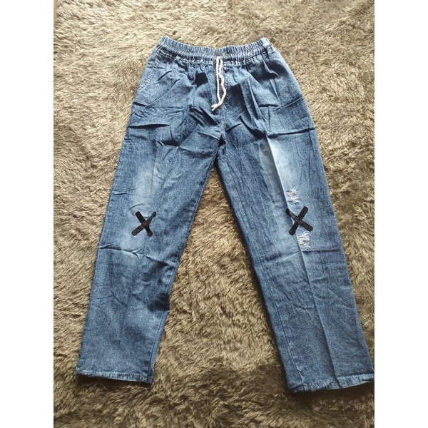 baggy jeans cross celana wanita bordir asli