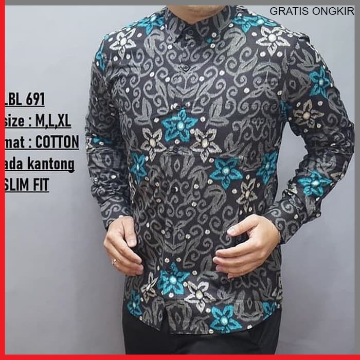 KEMEJA PRIA BATIK LENGAN PANJANG HEM BAHAN KATUN HALUS 40S LBL 691 BAJU MODERN MEWAH SLIMFIT SLIM FIT BY PENDEK JAKARTA PLATINUM