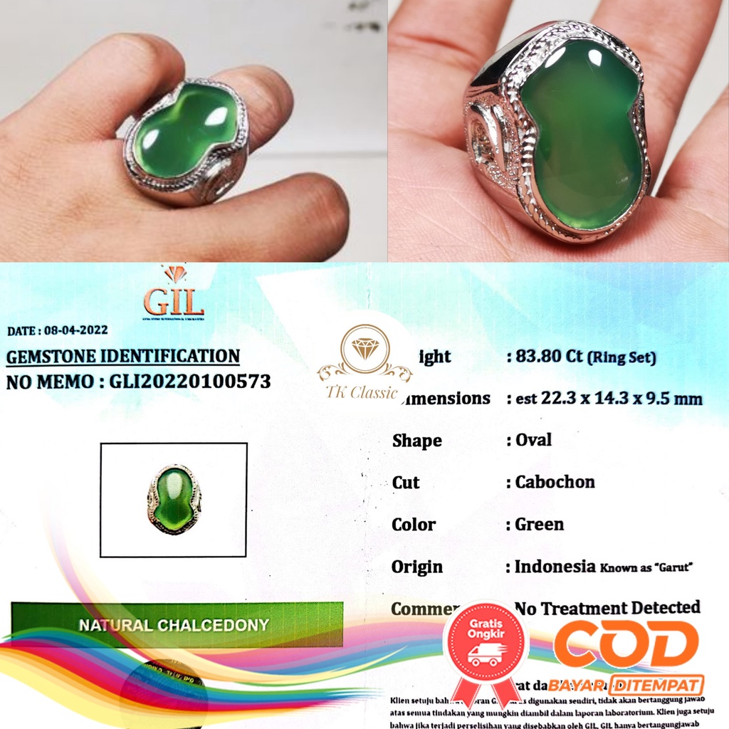 NATURAL BATU PERMATA CHALCEDONY KHAS GARUT OHEN KRISTAL GIWANG AIR TEROMPAH RING INCLUDE MEMO GIL GE