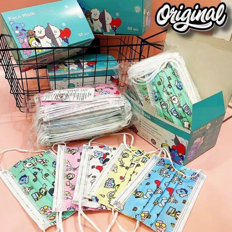 MASKER ANAK BTS 3 Ply / MASKER BTS ANAK / MASKER KARAKTER BTS BT21 / MASKER ANAK KARAKTER BTS BT21