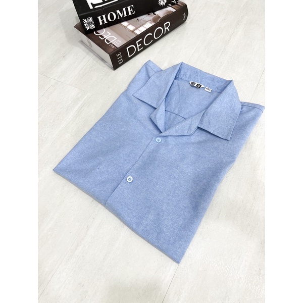 Uniqlo Open Collar Shirt - Kemeja Lengan Pendek-Open collar blue