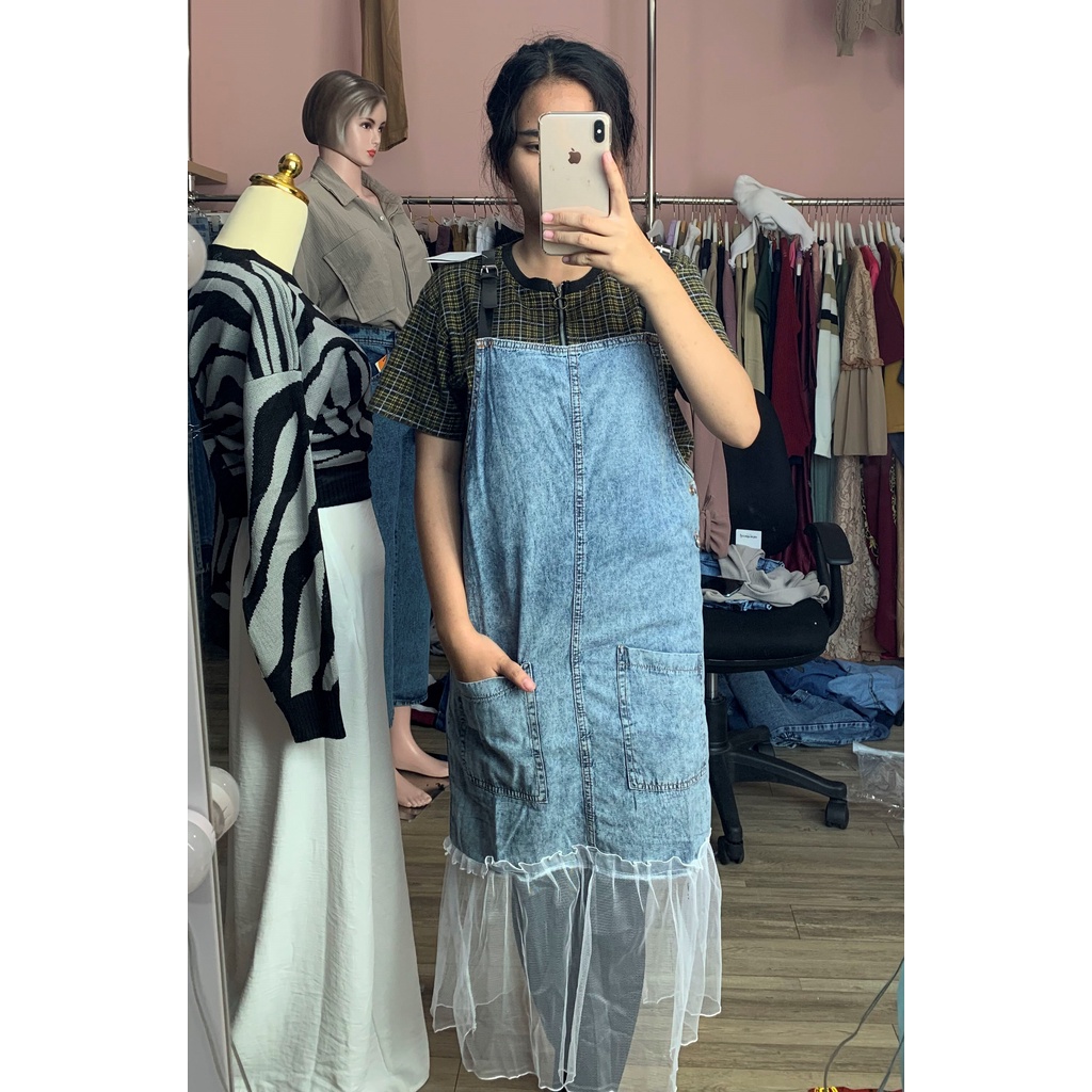 Overall Jeans Wanita Kombinasi Tile Rosna