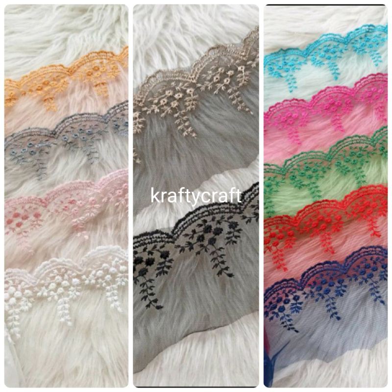 Renda tile bunga CR12 bordir tule tille tulle tyle thile thyle baju mukena kebaya harga 1 ROLL