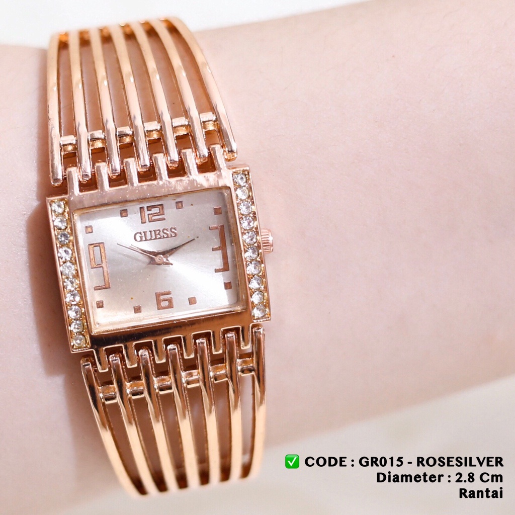 Jam tangan GUESS rantai wanita fashion cewek termurah grosir ecer stainless GR001-GR015 ROSESILVER