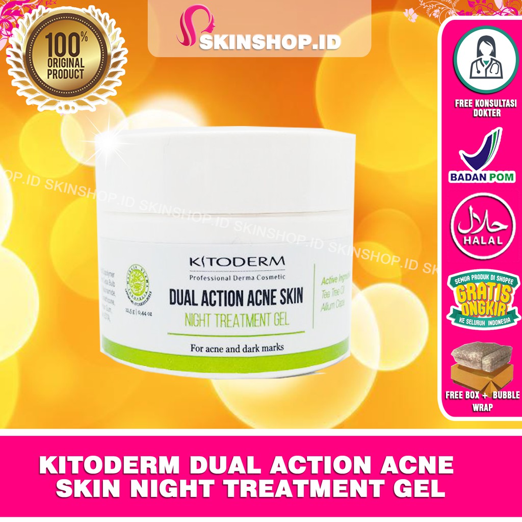 Kitoderm Dual Action Acne Skin NIGHT Treatment Gel 12.5gr Ori / Krim Malam Anti Jerawat BPOM Aman