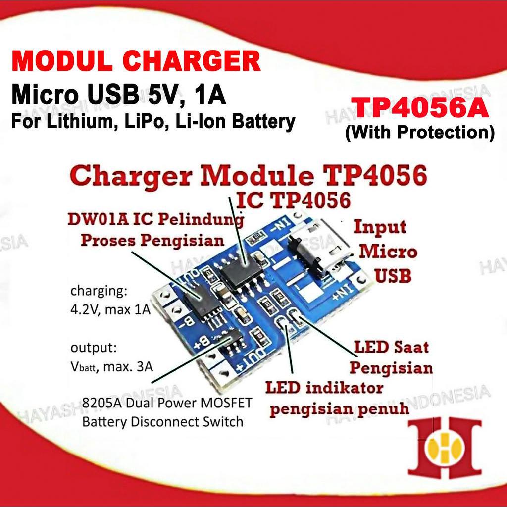 Modul TP4056A Micro USB Charger 18650 Baterai Lithium 5V 1A Protection - 5pcs