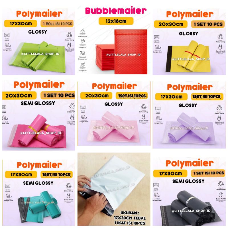 

Polymailer isi 10pcs size 17x30cm/10x20cm hitam/ putih/lilac/plastik packing pink/toska/hitam/onlineshop/amplop olshop/amplop bubble/bubblemailer/plastik olshop/plastik onlineshop/online shop