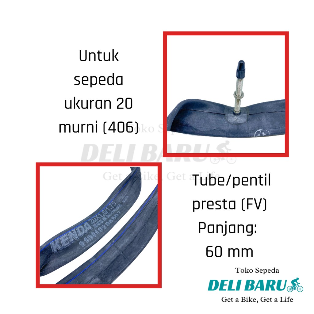 Kenda Ban dalam 20 x 1.50 / 1.75 FV 60 mm pentil presta sepeda lipat