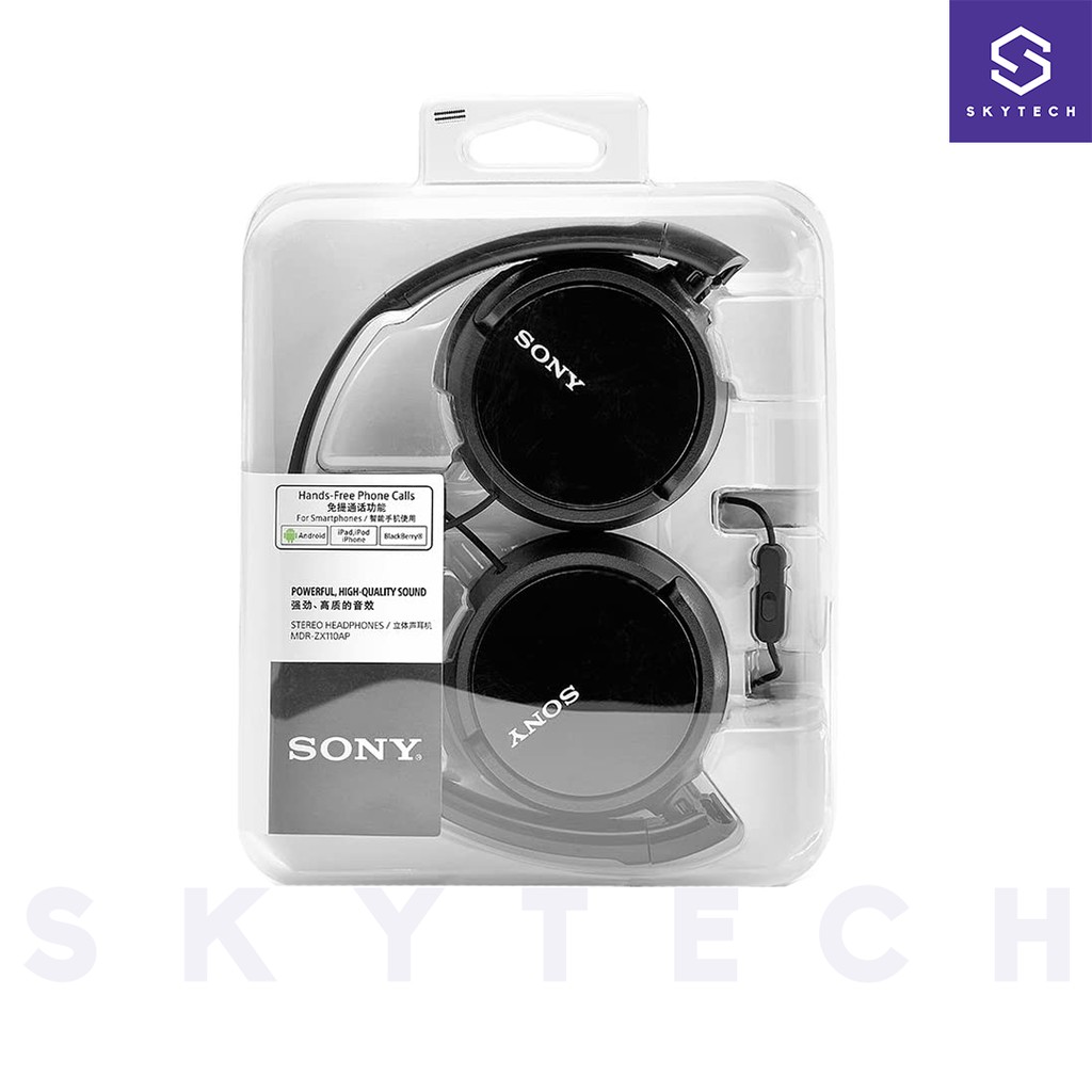 HEADSET SONY MDR ZX110AP WITH MIC BLACK ORIGINAL GARANSI RESMI