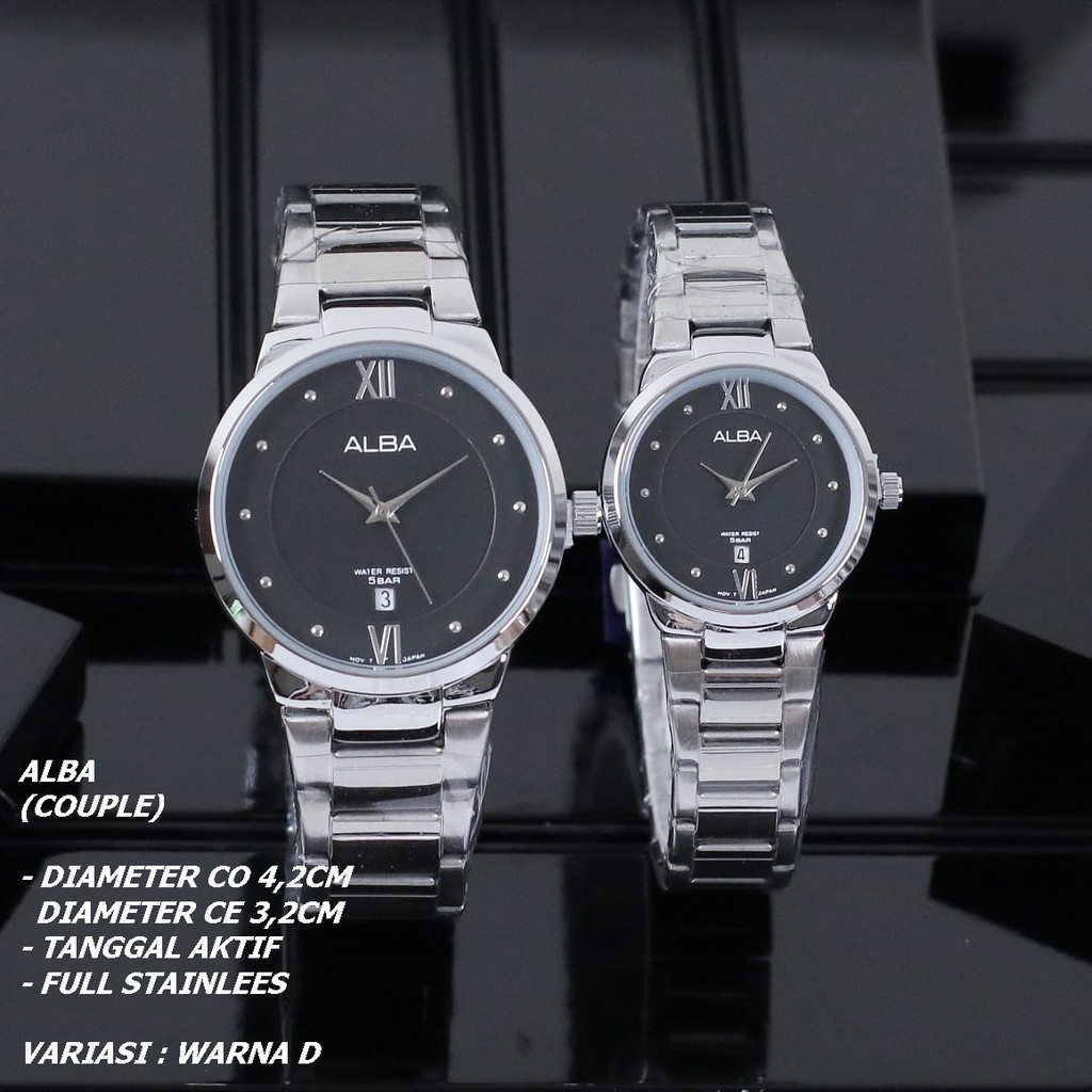 JAM TANGAN COUPLE ALBA RANTAI BODY BULAT DIAMOND TANGGAL AKTIF