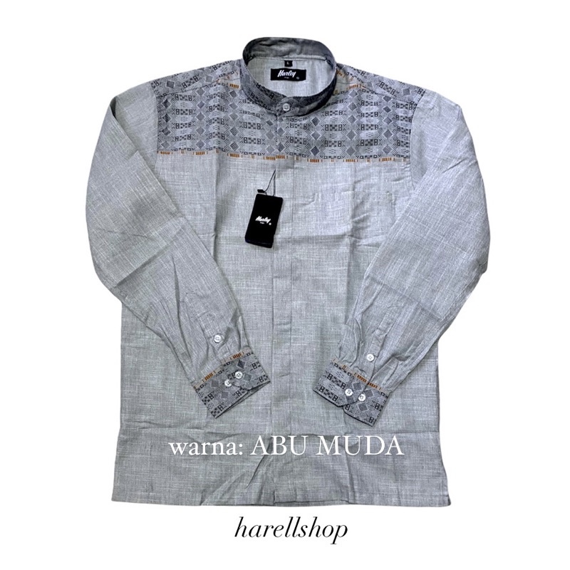READY Kemko HARLEY warna abu muda / silver KATUN LINEN IMPORT Kemeja Koko pria lengan panjang KEMKO 