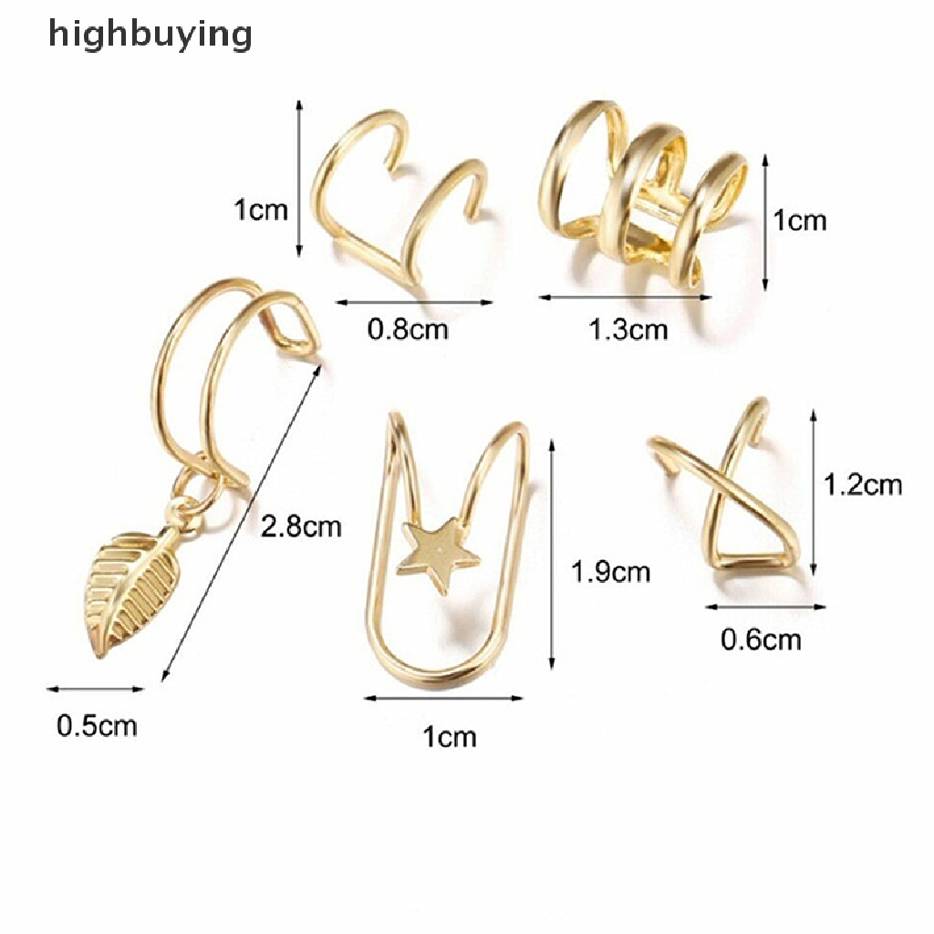 Hbid 5pcs / set Anting Klip Tanpa Tindik Desain Rantai Sambung Untuk Wanita