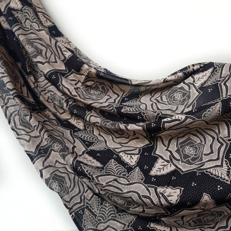kain batik solo bahan katun motif bunga mawar krem