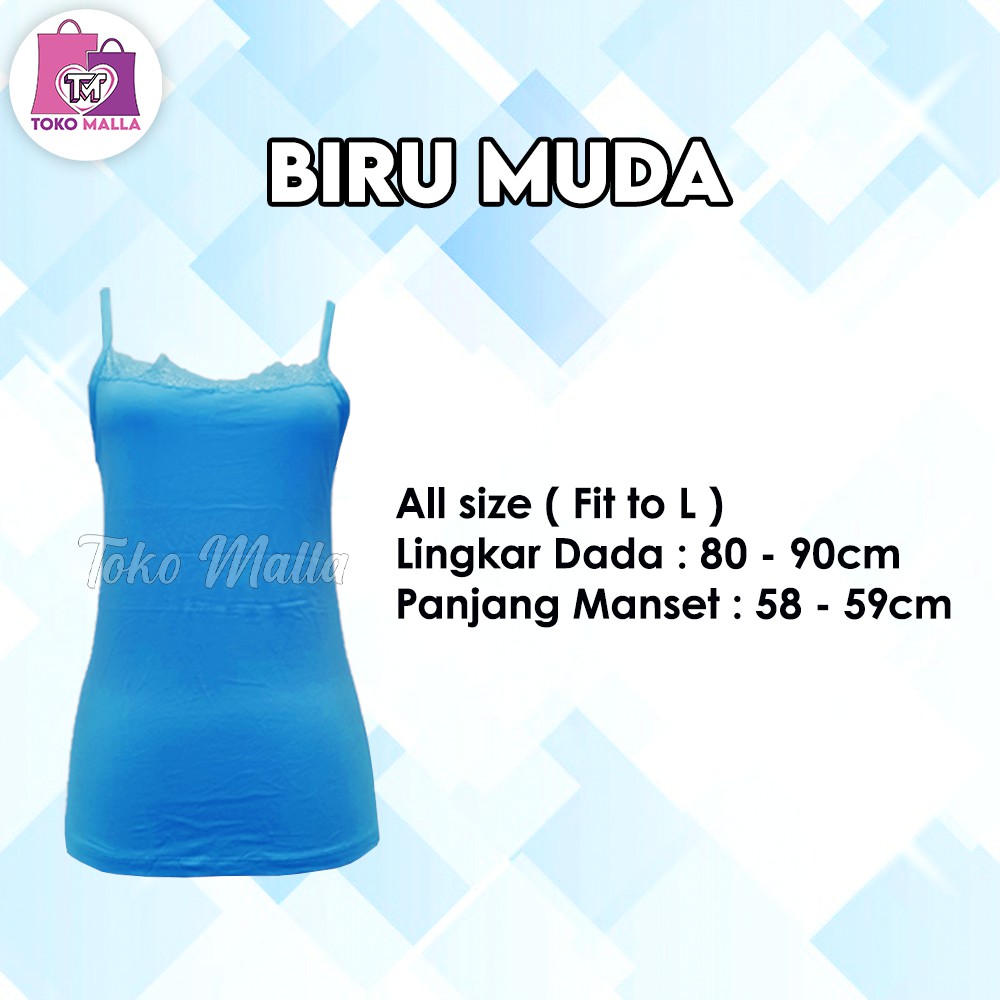 Camisol PREMIUM Tanktop Renda Tali Kecil, Tanktop Wanita Camisol Tali Kecil Camisole slim Ready stok-Biru Muda/Turkish