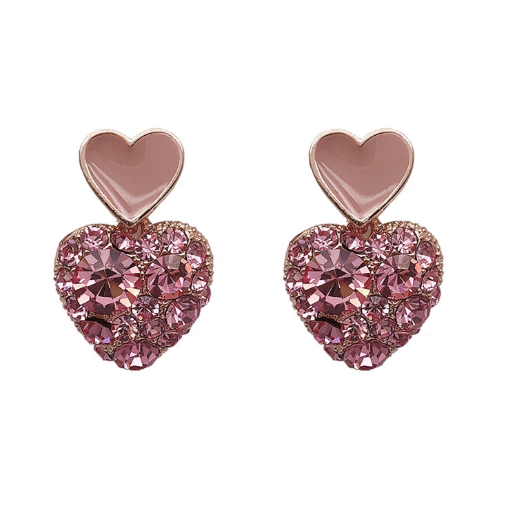 Anting love Berlian glitter Pink lady sweet Lucu korea