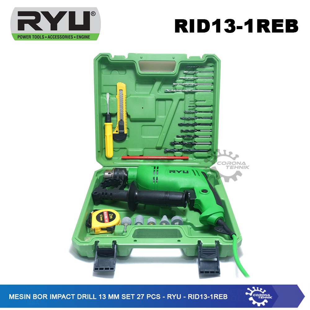 Ryu - RID13-1REB - Mesin Bor Impact Drill 13 mm Set 27 Pcs