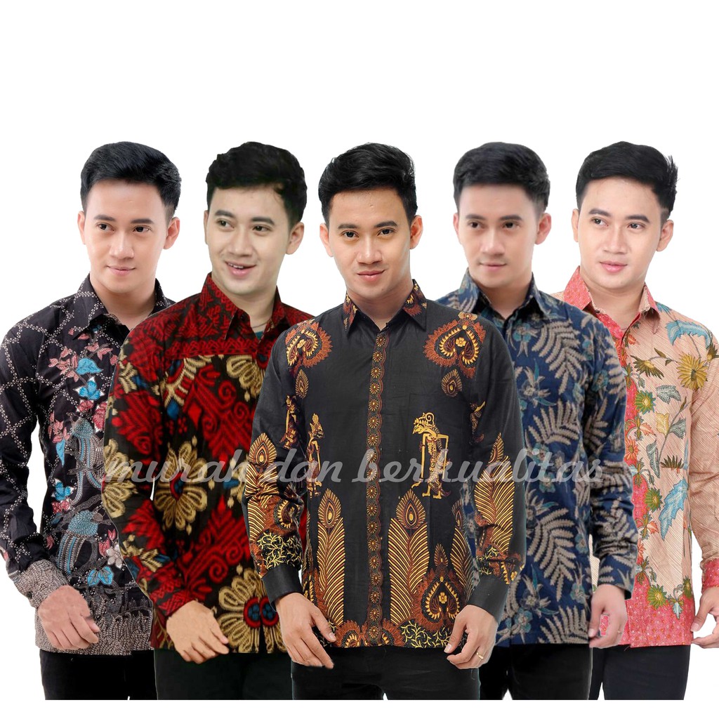 Kemeja Batik Pria Lengan Panjang Size M L Xl Xxl Bswart Batik Hrb026 Kenongo Hem Panjang Padi