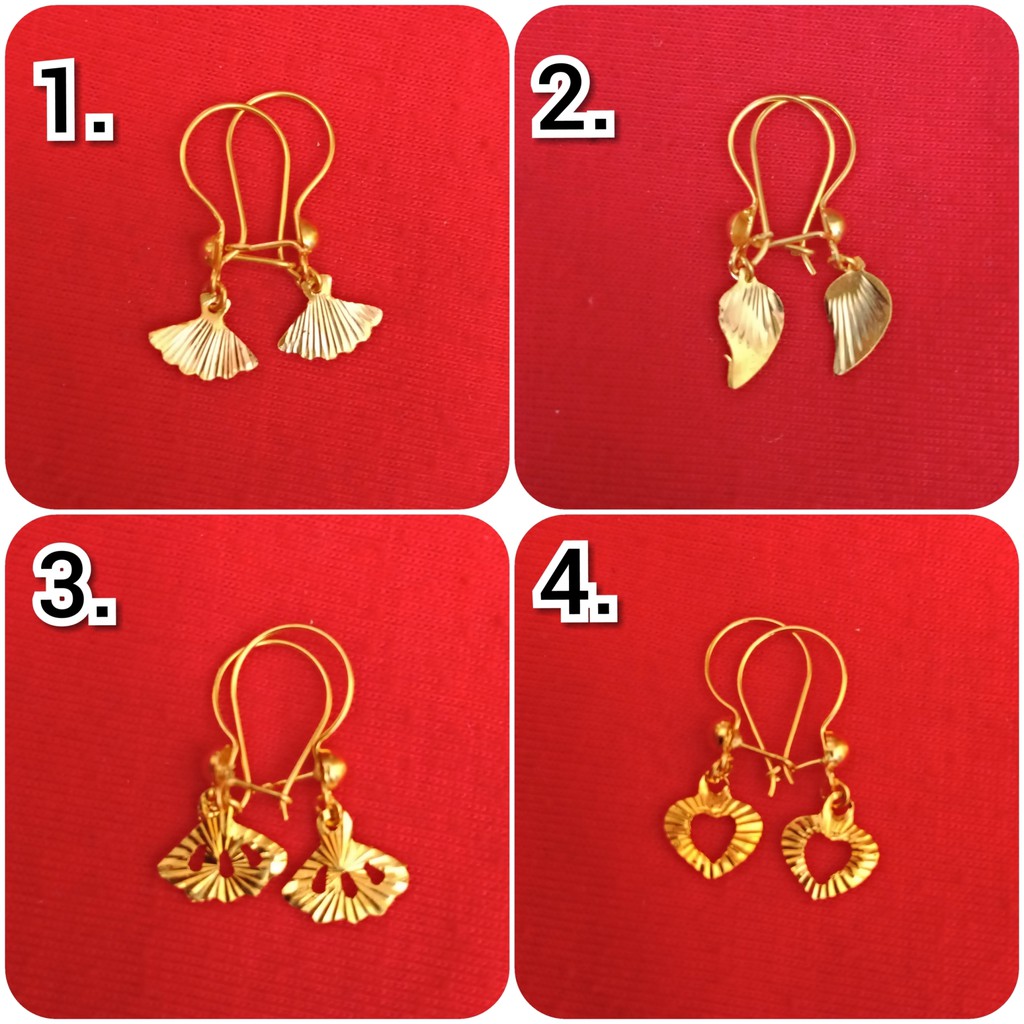 anting gantung anak dan dewasa emas asli kadar 700 70% 16k 22 gold kipas daun love hati