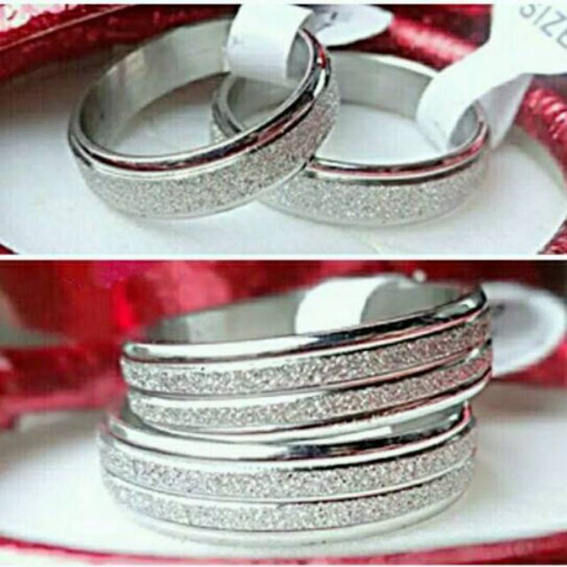 CINCIN RING TITANIUM COUPLE PRIA WANITA SILVER LIST PASIR ANTI KARAT SELAMANYA