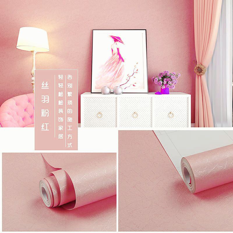 wallpaper sticker dinding polos berserat warna pink
