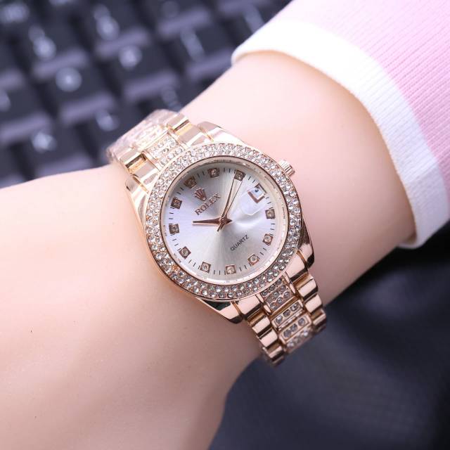 Jam Tangan Wanita Rolex Ring Diamond Tanggal Aktif Diameter 3,0cm Rose Gold #jamtanganwanita #rolex