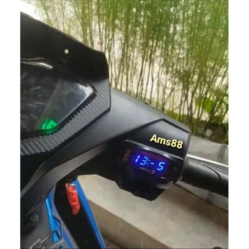 Volt Meter Aki + Plus Jam Digitar + Suhu 3 In 1 Universal semua motor