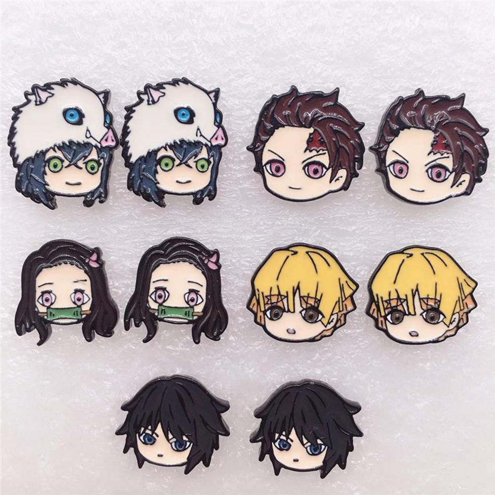 Anting Stud Desain Kartun Anime Demon Slayer Kimetsu No Yaiba Kamado Tanjirou Nezuko Bahan Akrilik Logam Gaya Jepang Untuk Cosplay