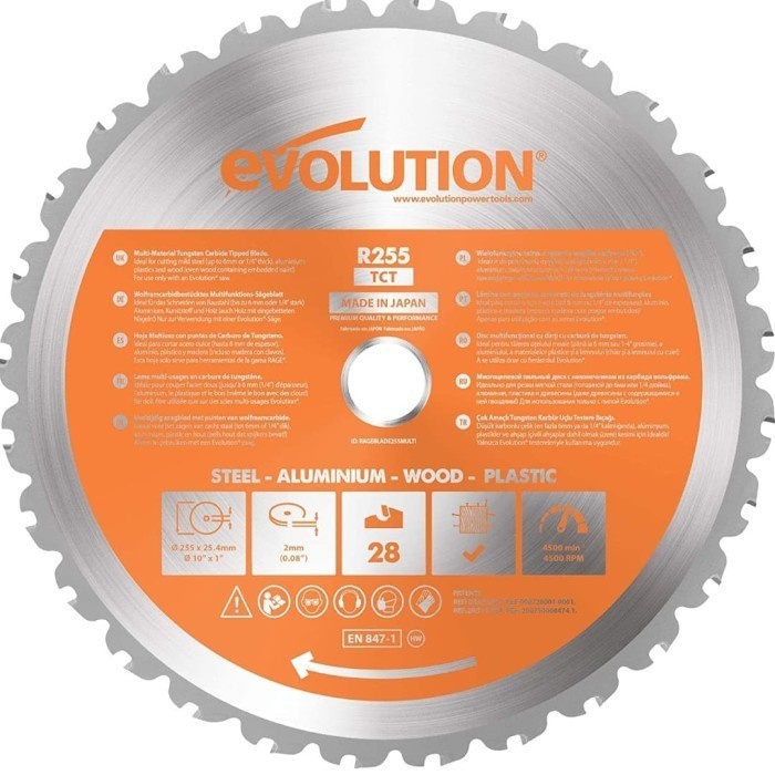 Evolution Circular Saw 10 Inch R 255 TCT - 28 T Multi Material
