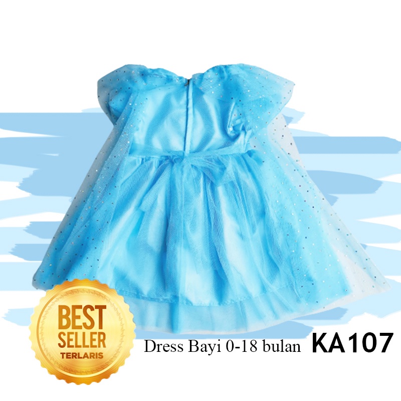 Gaun Elsa Frozen Anak 1 Tahun Import GRATIS PITA Baju Elsa Frozen 6 12 Bulan Dress Baju Baby Cewe 1.5 Tahun Warna Biru Muda Disney Princess KA107