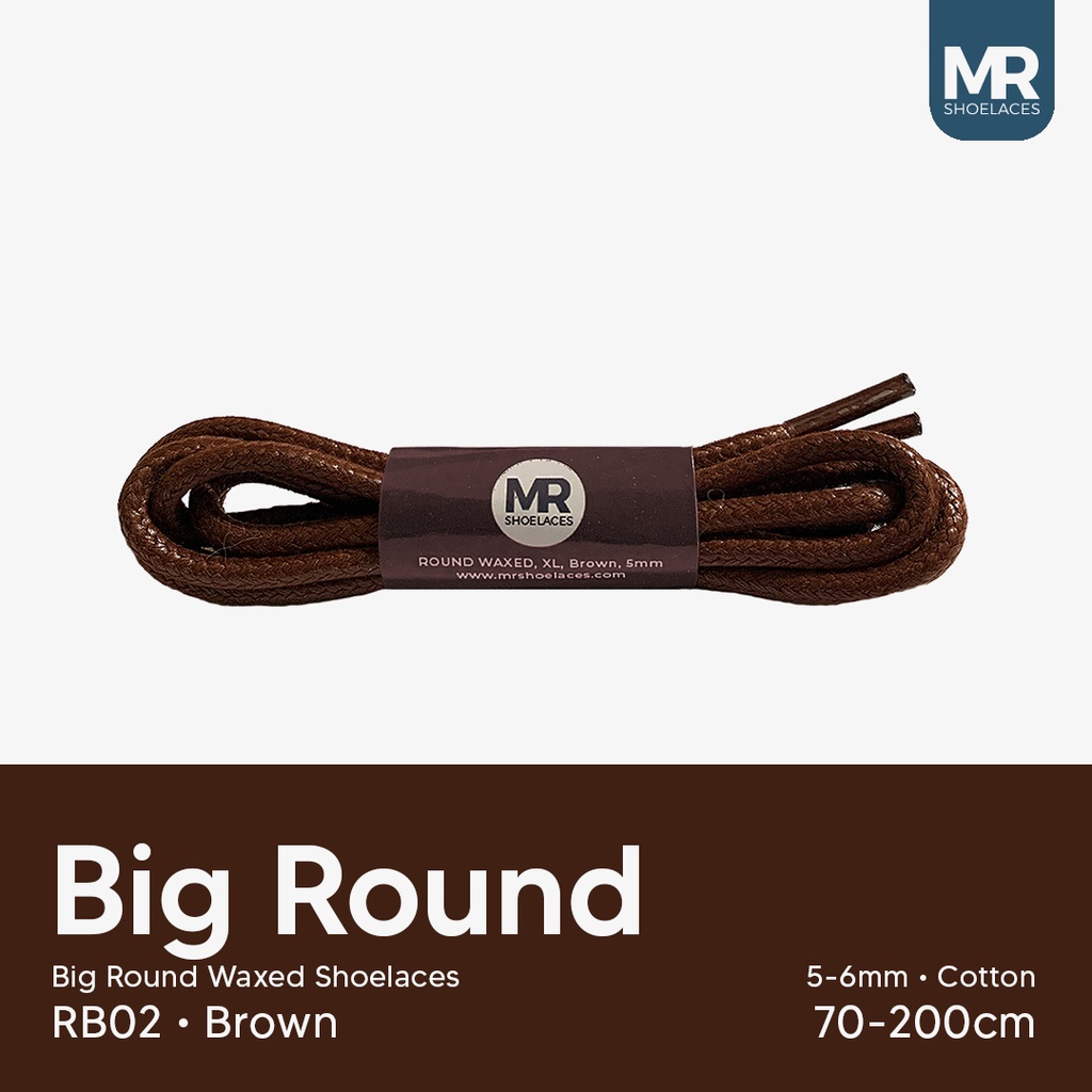 MR Shoelaces RB02 Tali Sepatu Lilin Bulat Besar Coklat (Brown) 5-6mm Panjang 70cm 80cm 90cm 100cm 120cm 150cm 180cm 200cm (Round Big Waxed Shoelaces) (Waxed Laces) - Premium Shoelace