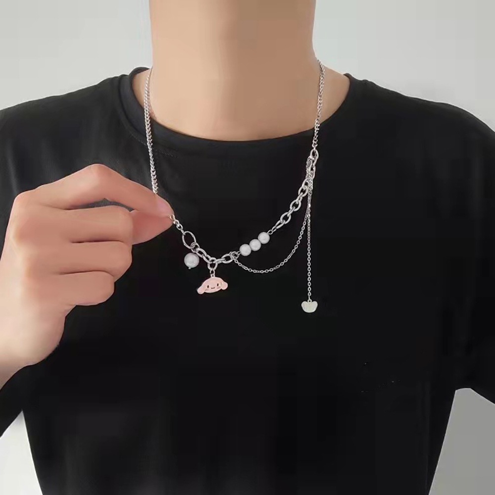 Kalung Rantai Liontin Kartun Cinnamon Aksen Mutiara Gaya Jepang Untuk Wanita