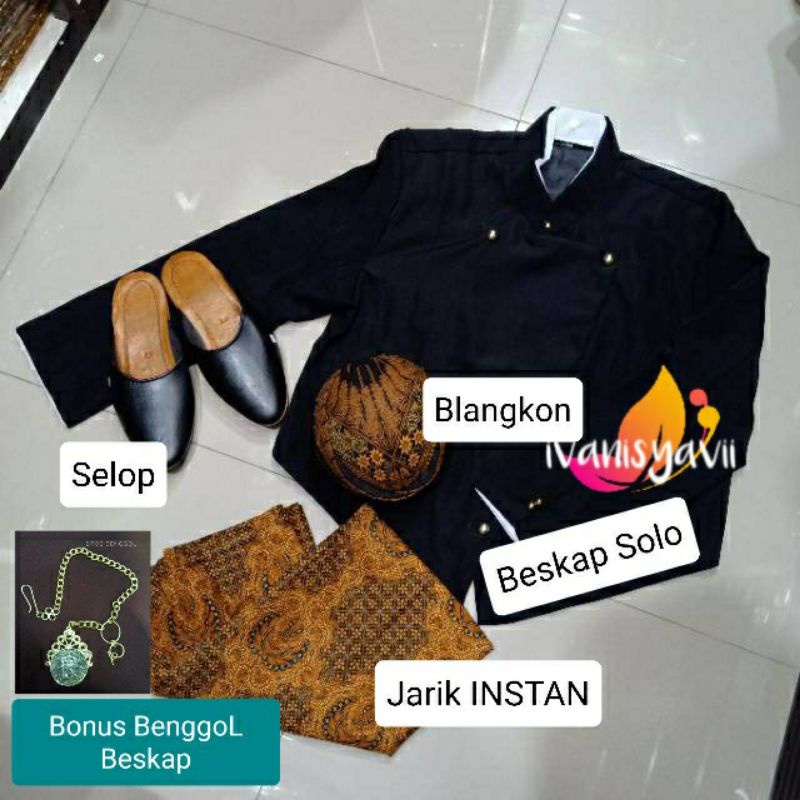 [1set] Baju Adat Jawa / Baju Manggolo / Warna Hitam - Motif Batik buntaL Melati