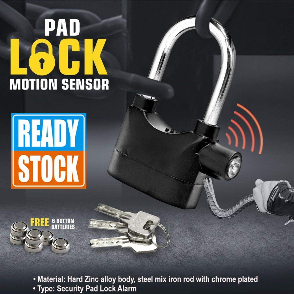 Gembok Alarm Motor Suara Anti Maling Free Baterai Pengunci Lock Siren 2 Mode Sirine Pengaman Sepeda