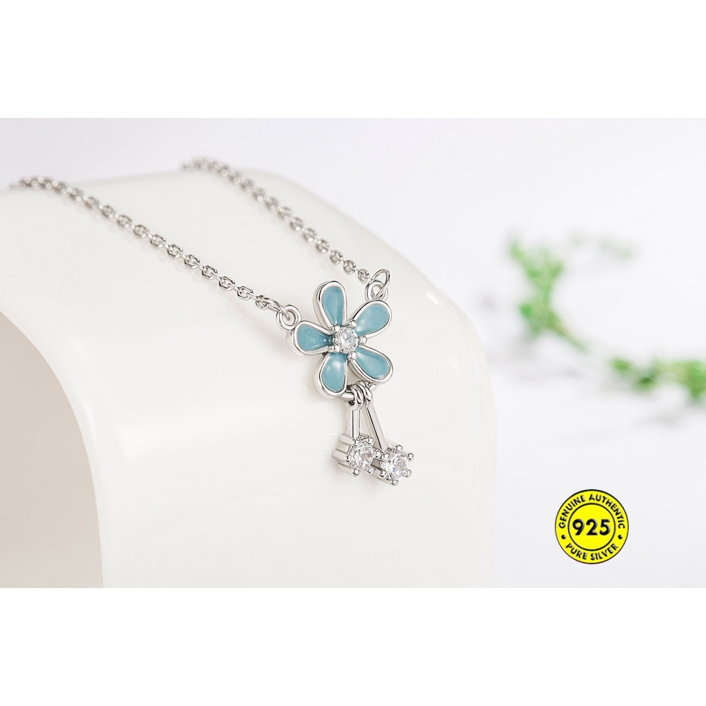 Kalung Desain Bunga Biru Bahan S925 Silver Untuk Wanita