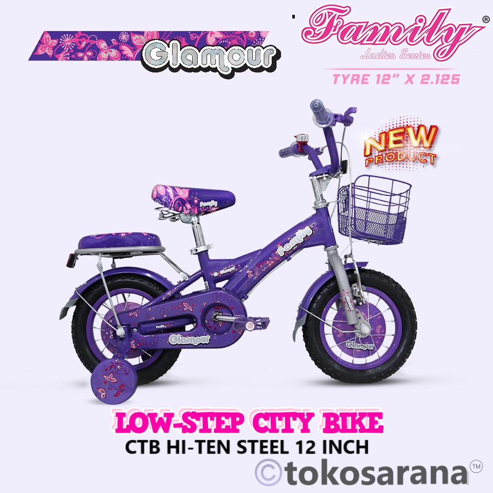 Sepeda Anak Family Glamour CTB 2-4 Tahun 12 Inci Low-Step Frame Kids City Bike Naik Turun Mudah