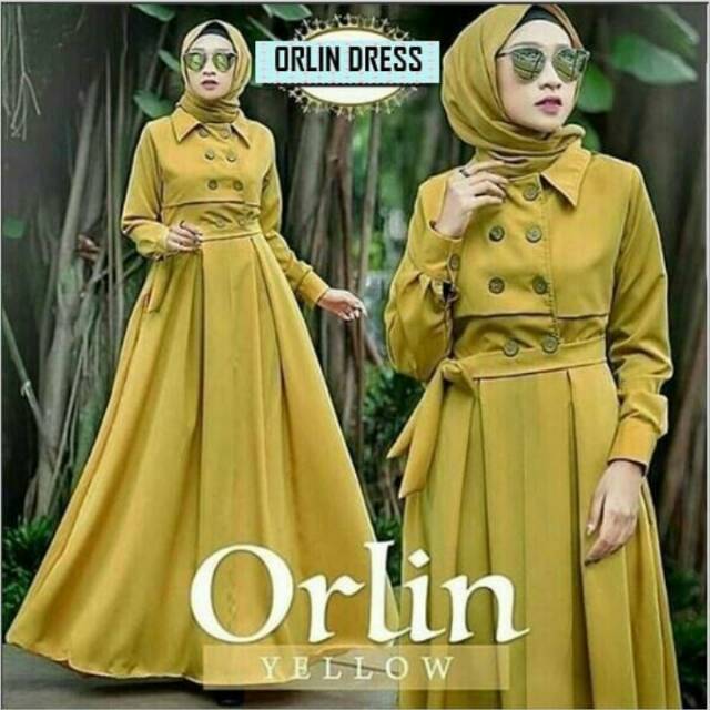Fashion Wanita: Long Dress Muslim Lengan Panjang dengan Kancing, Warna Polos