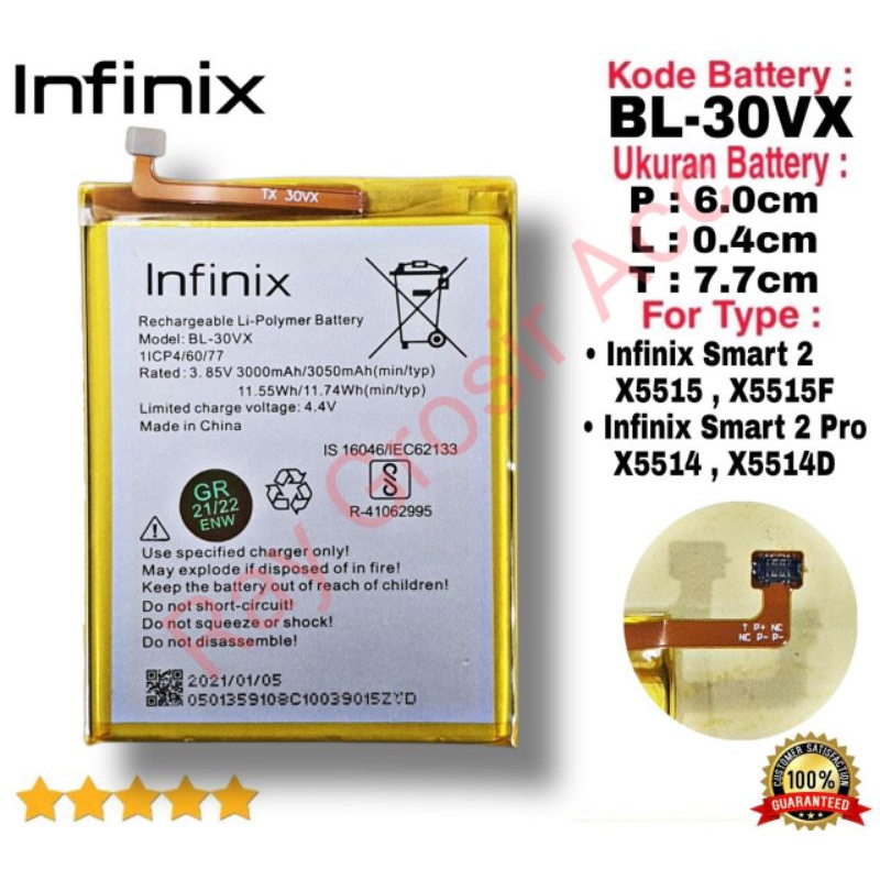 Baterai Original INFINIX Smart 2 X5515 X5514 X5514D BL-30VX BL30VX