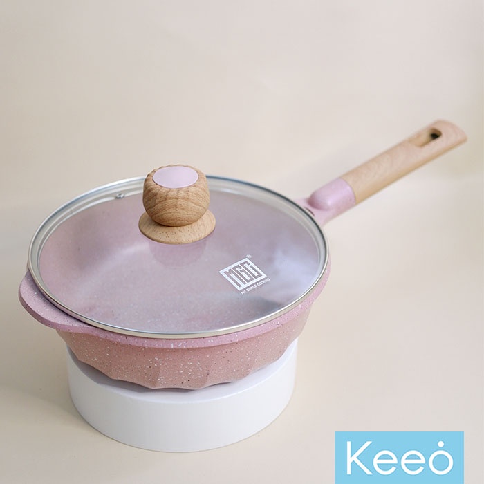 MGC 24 cm Wajan Penggorengan Anti Lengket Marble Granit dengan Tutup (Deep Fry Pan) Pink