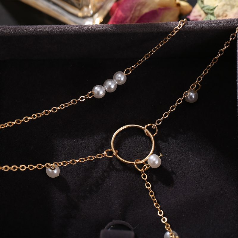 Kalung Korea Mutiara Liana Pearl Circle Multilayer Juntai Korean Necklace