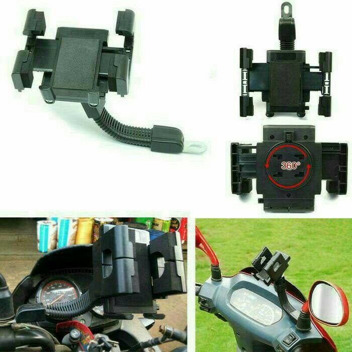 Holder HP Motor Jepit Spion Universal Stand Murah / Holder gps Handphone model Spion Motor Jepit