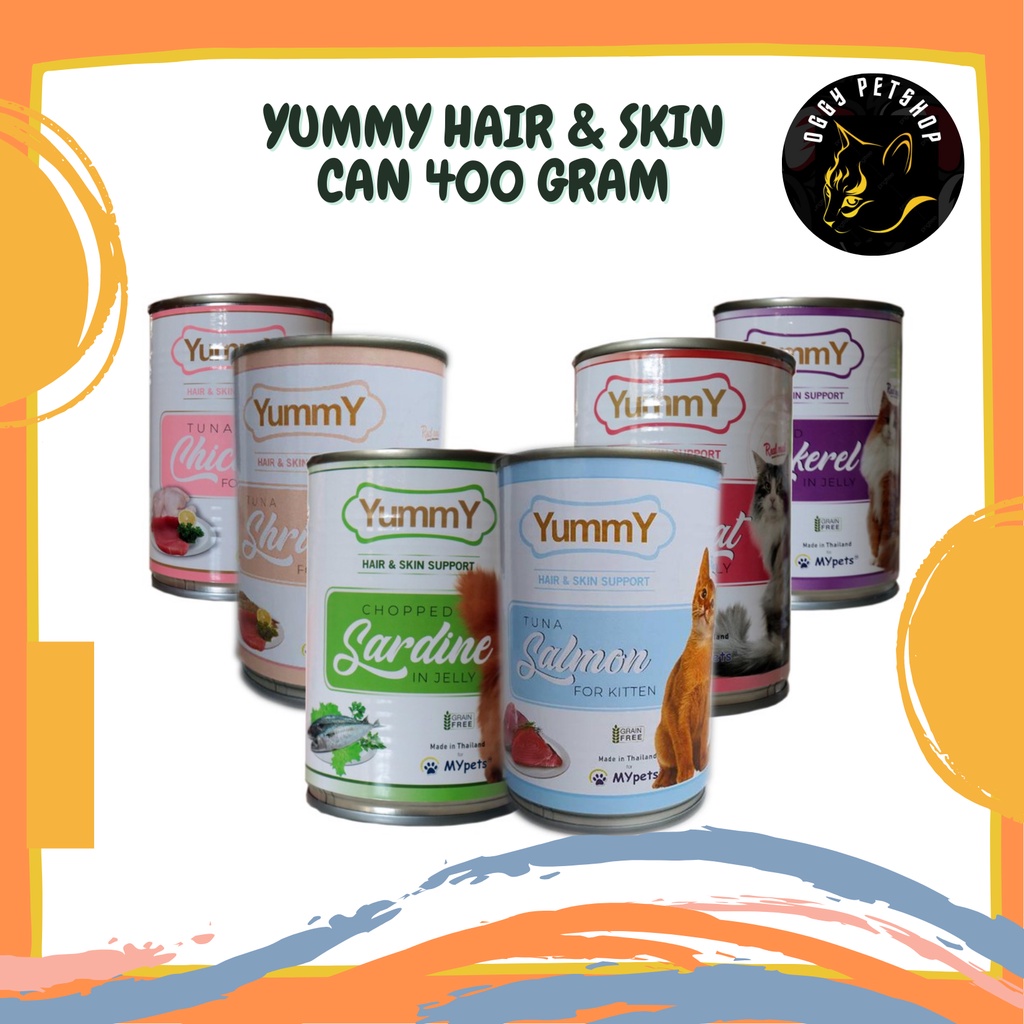 YUMMY HAIR &amp; SKIN SUPPORT WET FOOD KALENG MAKANAN KUCING 400GR | YUMMY 400 gr