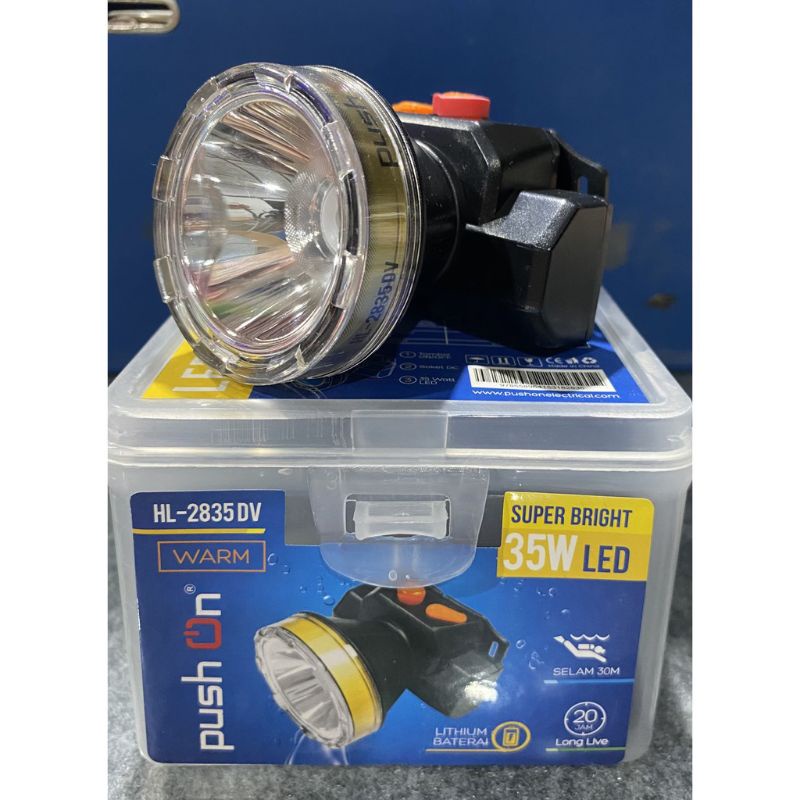 Senter kepala Selam Push On 2835 LED 35Wat    Lithium Batrai