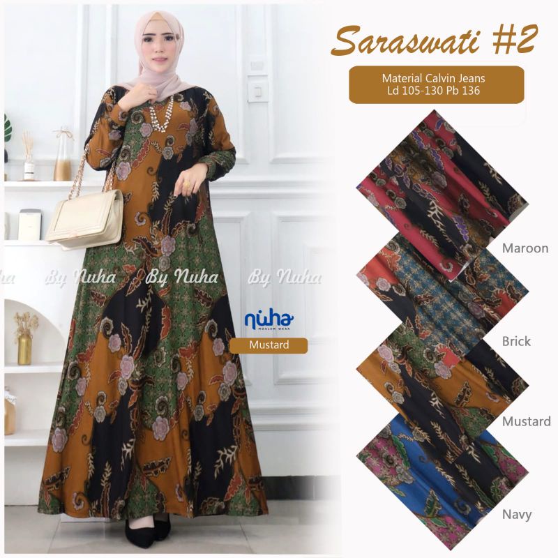 Gamis batik calvin jeans wanita saraswati 2 dress LD 105 Bahan calvin jeans super melar