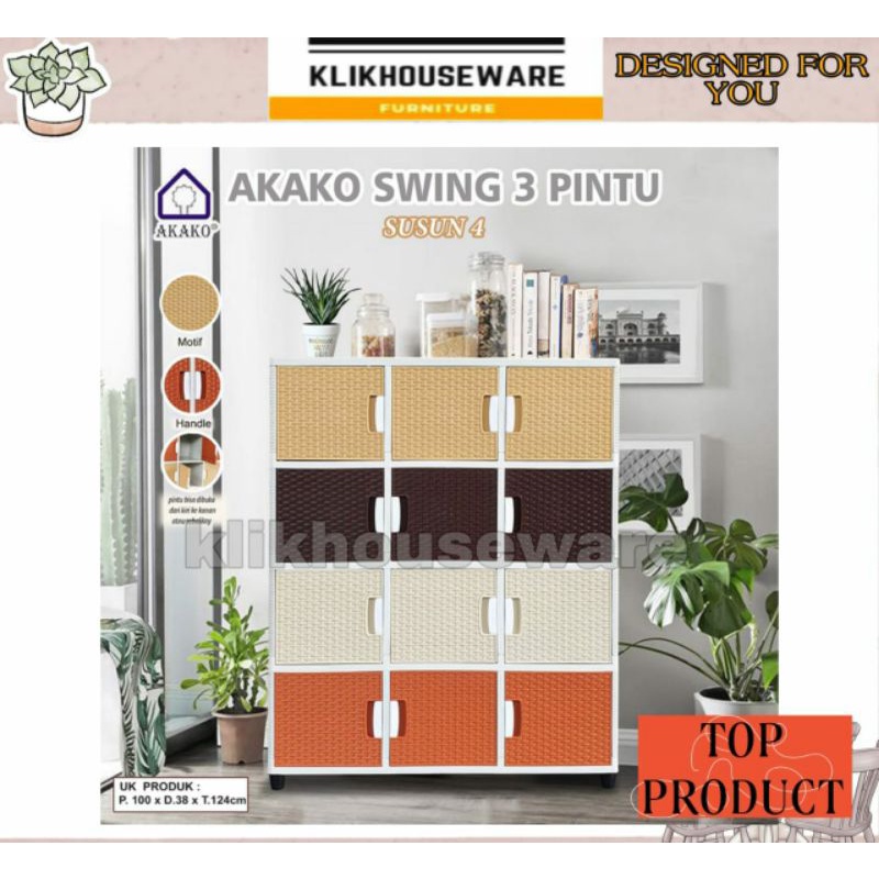 Akako Lemari Plastik Swing 3 Pintu 4 Susun / 5 Susun