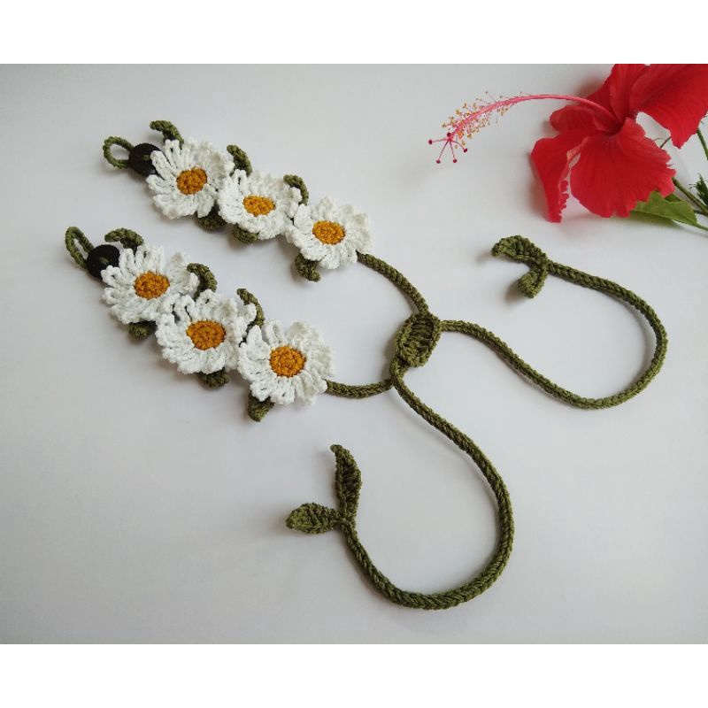 KONEKTOR MASKER RAJUT || STRAP RAJUT BUNGA DAISY